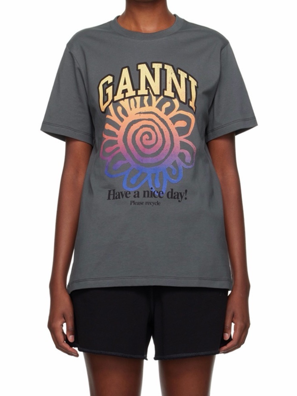 Ganni Gray Flower T-shirt